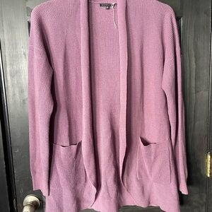 Lilac Open-Front Ribbed Cardigan Sweater